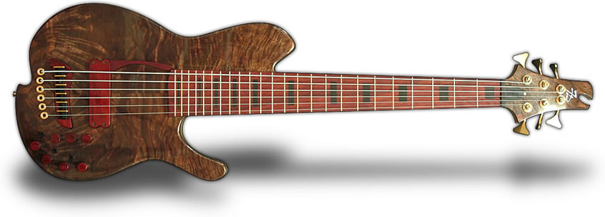 Oracle bronze 7 string bass guitar with padouk fretboard. pickup covers and knobs Oracle bronze 7 string bass guitar