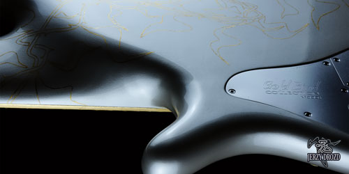 JERZY DROZD Trifid Nebula bass guitar back plate detail